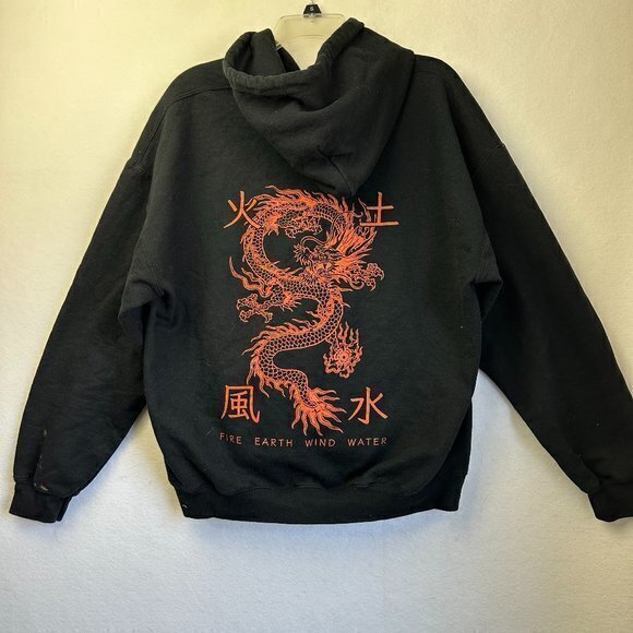 SCW Hoodie men L Year of Dragon‎ black red graphic distressed streetwear - Picture 1 of 6